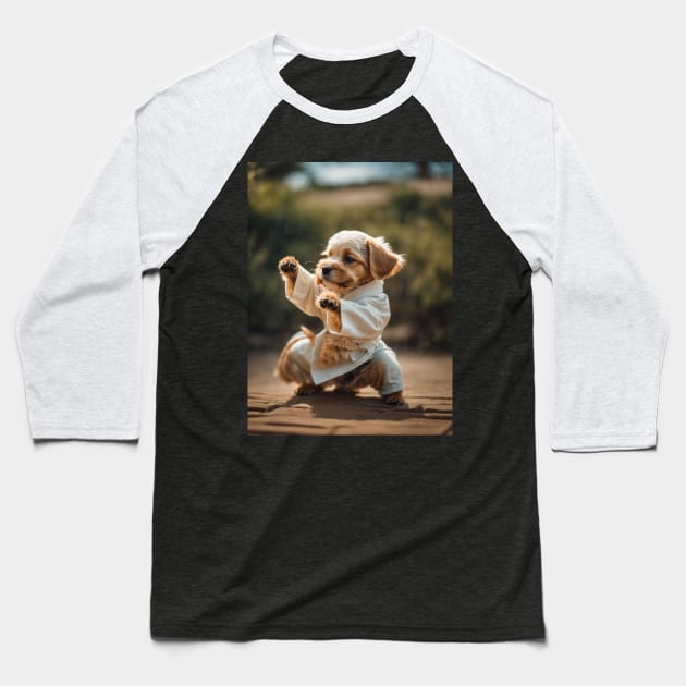 Cute Puppy Kung Fu Kata Stance Baseball T-Shirt by Ratherkool